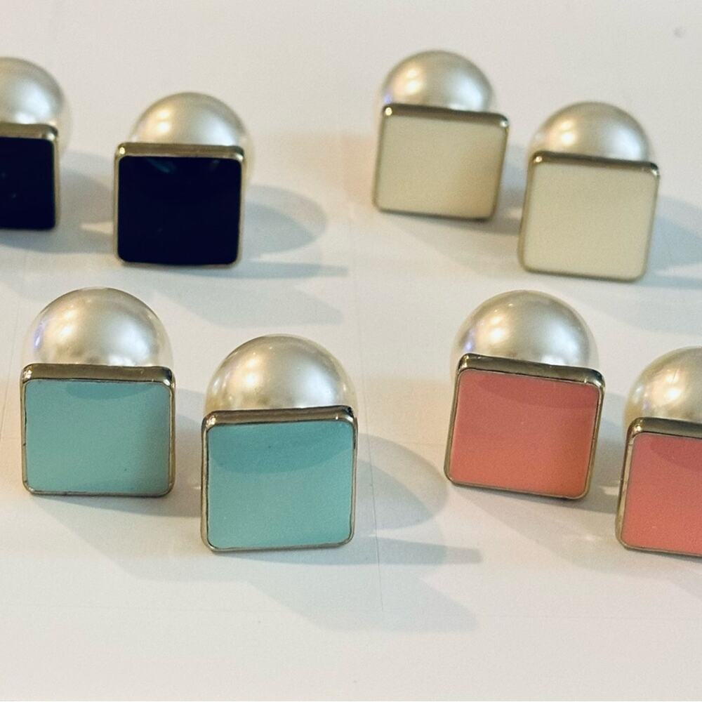 4 Double Sided Pearl Back Enamel Earrings Monogram Blanks